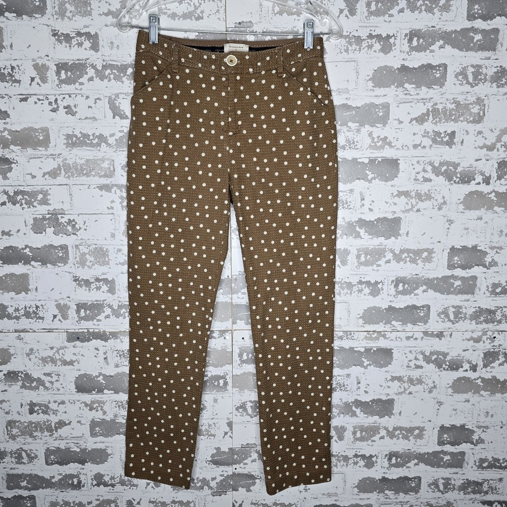 Anthropologie Pants Womens Size 2 The Essential Slim Fit Knit Brown Polka Dot